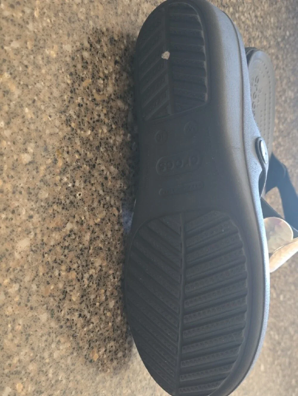 CROCS Black Thong Sandals with Hammered Silver Discs